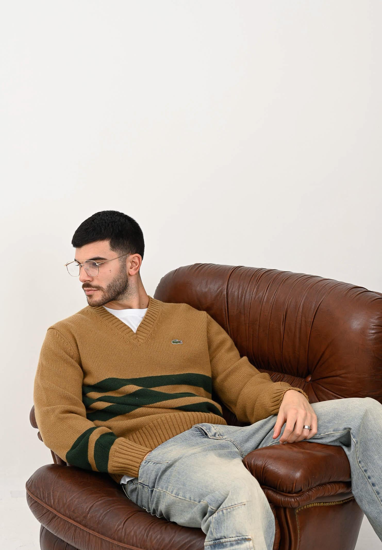 LACOSTE Maglioncino scollo a V cammello da uomo AH5180 9IQ LACOSTE 