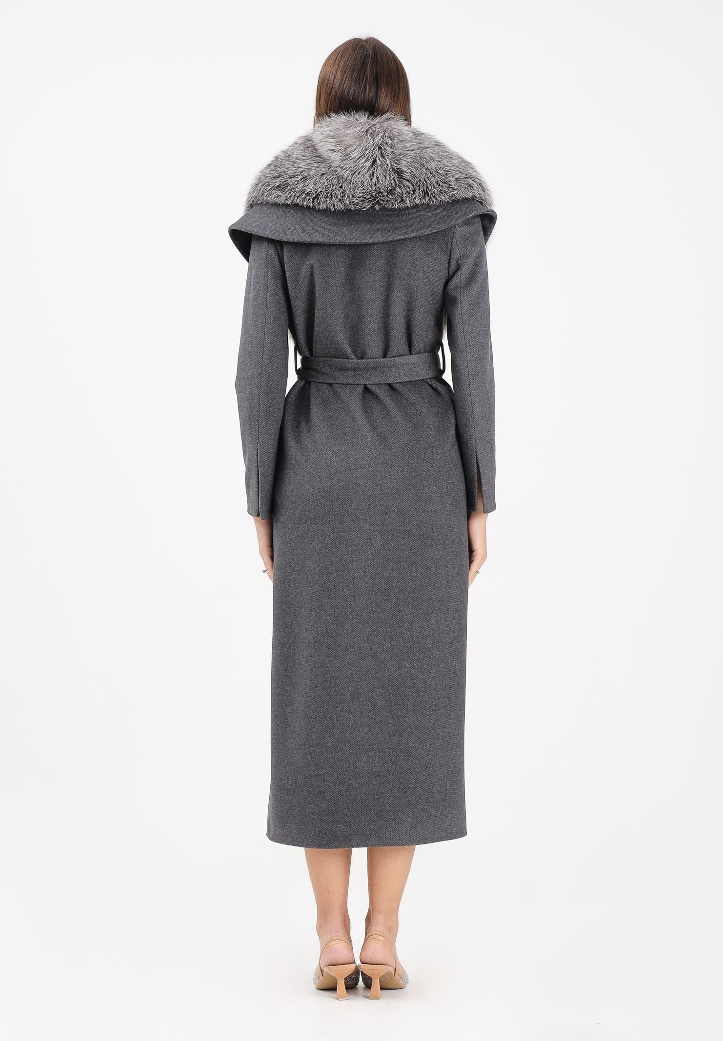 YES LONDON Cappotto grigio da donna con collo in vera pelliccia CD1218 GR YES LONDON 