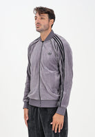 ADIDAS ORIGINALS Felpa con zip SST Adicolor Velour grigia da uomo JX1562  ADIDAS ORIGINALS 