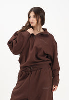 ADIDAS ORIGINALS Felpa mezza zip Essentials Linear marrone da donna JW1023 . ADIDAS ORIGINALS 