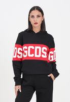 GCDS Felpa con cappuccio nera per donna, ragazze e bambini rifinita da stampa logo B2JU1926BA2 99 GCDS 