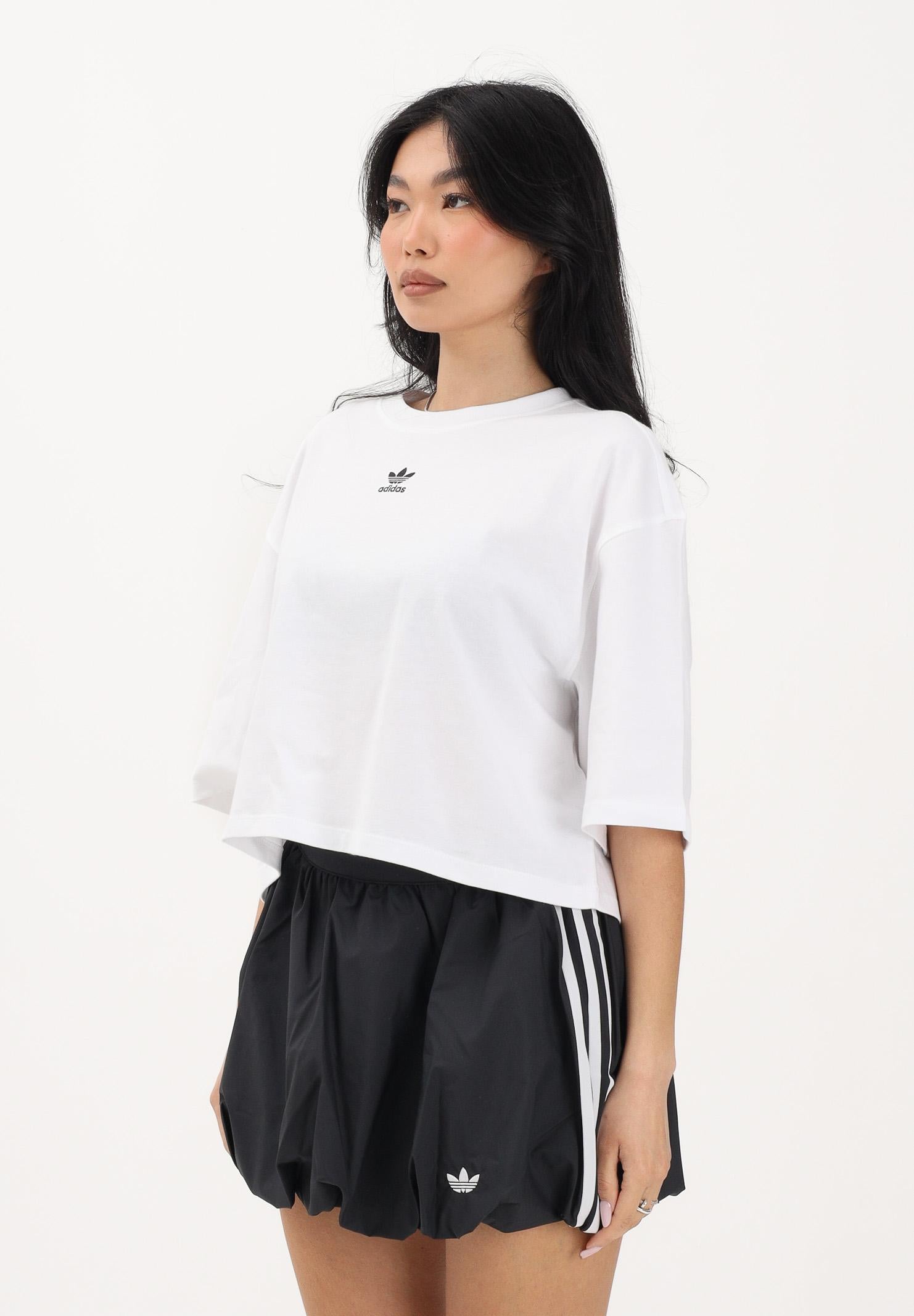 ADIDAS ORIGINALS T-shirt a manica corta Essentials Crop bianca da donna JJ3385 . ADIDAS ORIGINALS 