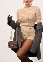 ELISABETTA FRANCHI Shorts beige da donna in bouclé con paillettes<BR/> KS05Q56E2 EA2 ELISABETTA FRANCHI 