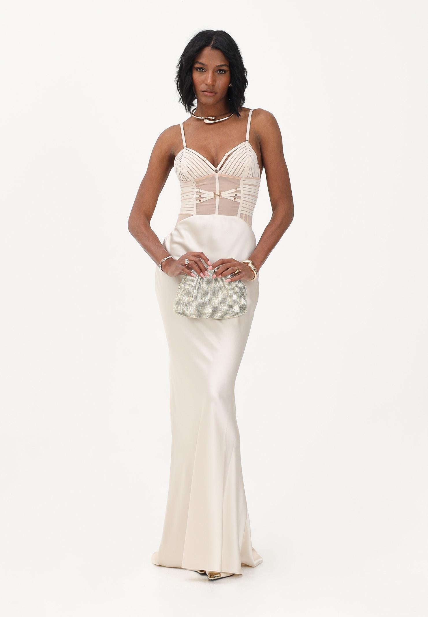 ELISABETTA FRANCHI Abito lungo avena da donna in raso ABR5362E2 197 ELISABETTA FRANCHI 