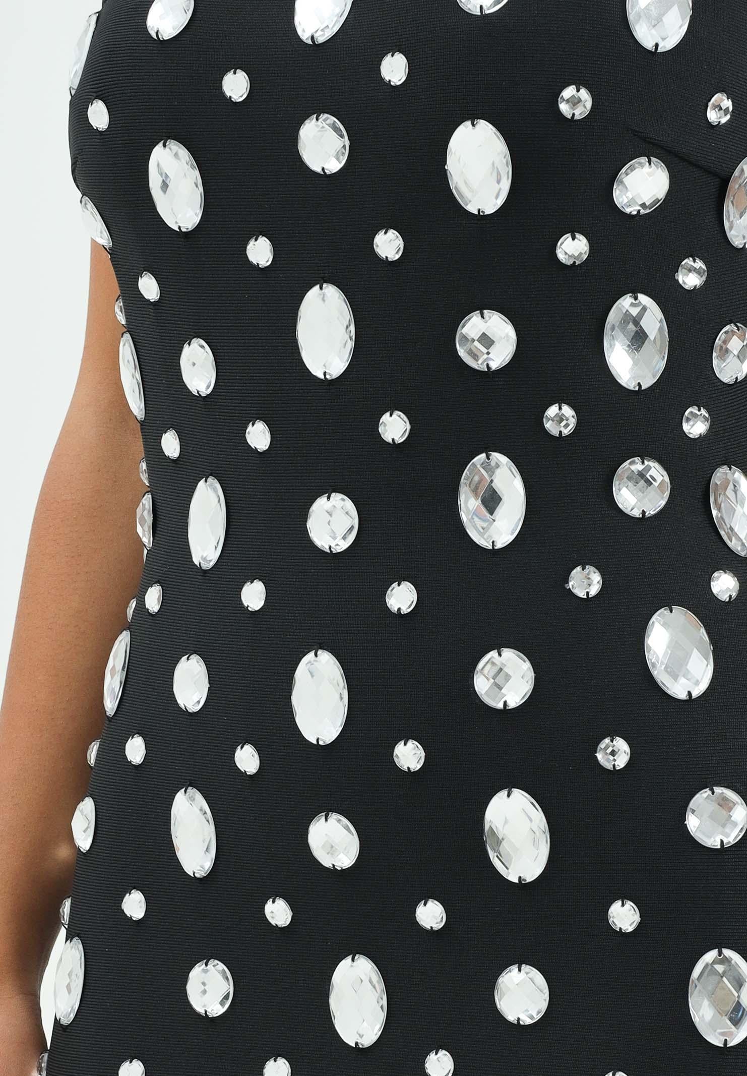 TPN Abito corto ALLAN nero da donna con pietre ALLAN112W5 D6 TPN 