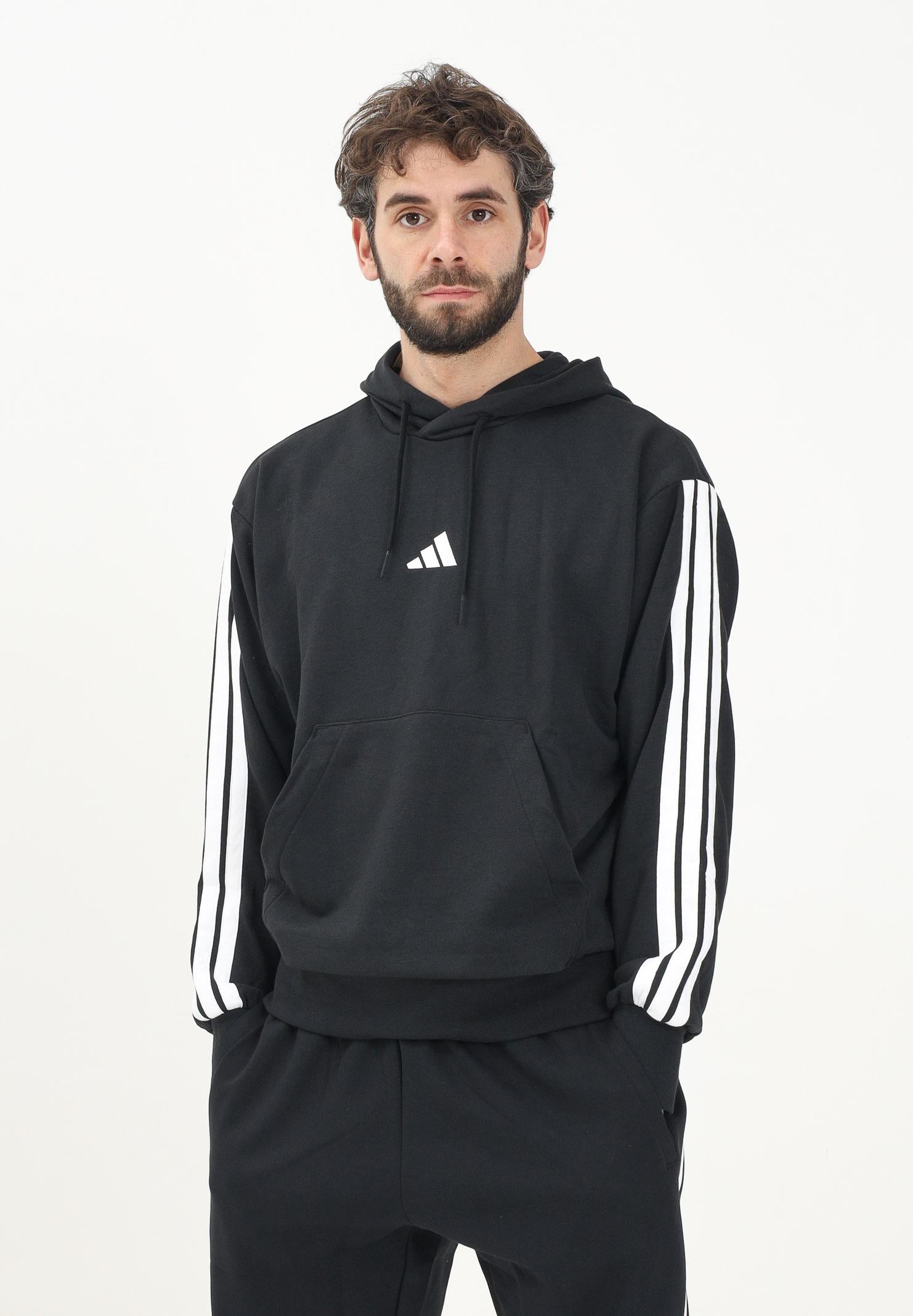 ADIDAS PERFORMANCE Felpa con cappuccio Essentials 3 Stripes nera da uomo JD1874 . ADIDAS PERFORMANCE 