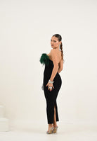 NOELL MAGGINI Abito midi nero da donna con piume verdi 00126083 NEVE NOELL MAGGINI 