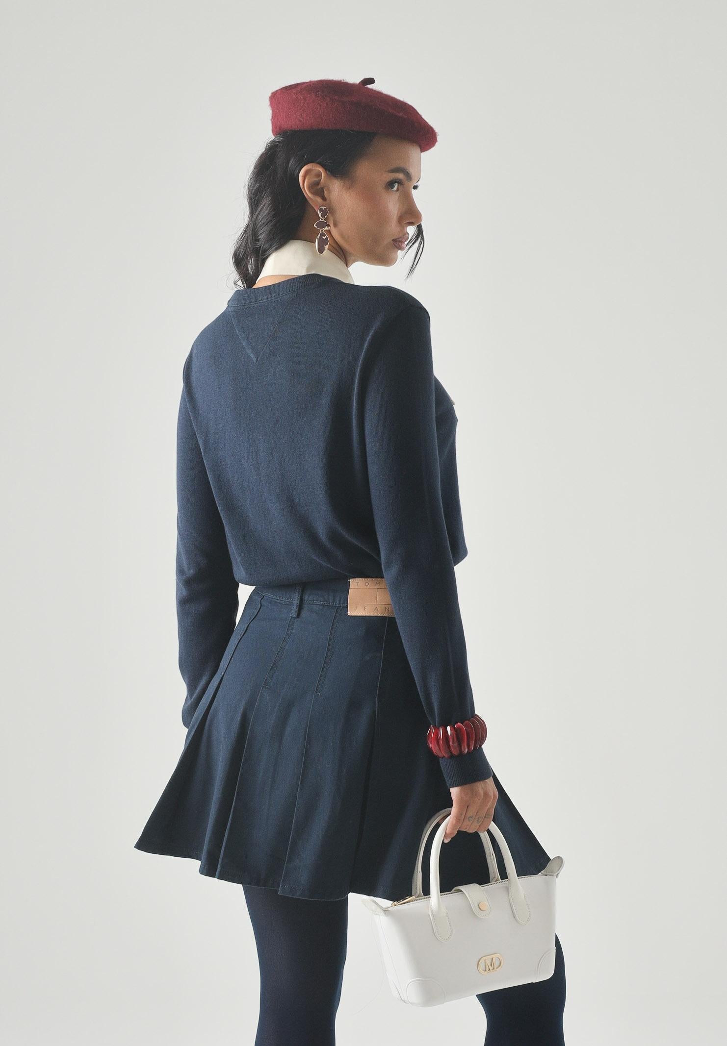 TOMMY JEANS maglia girocollo Flag Embroidery Crew Neck Jumper Dark Night Navy blu donna. DW0DW20159 0GZ TOMMY JEANS 