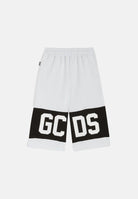 GCDS Shorts bianco per bambino e bambina con banda nera e logo Z0UKQL589F004 100B GCDS 