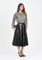 ELISABETTA FRANCHI Gonna midi nera da donna con dettagli logo GO13656E2 110 ELISABETTA FRANCHI 