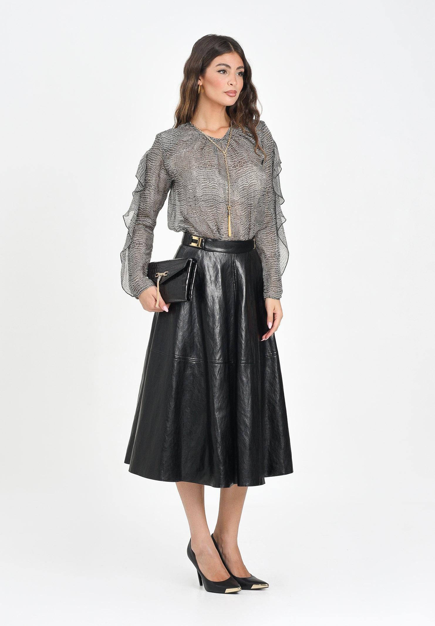 ELISABETTA FRANCHI Gonna midi nera da donna con dettagli logo GO13656E2 110 ELISABETTA FRANCHI 