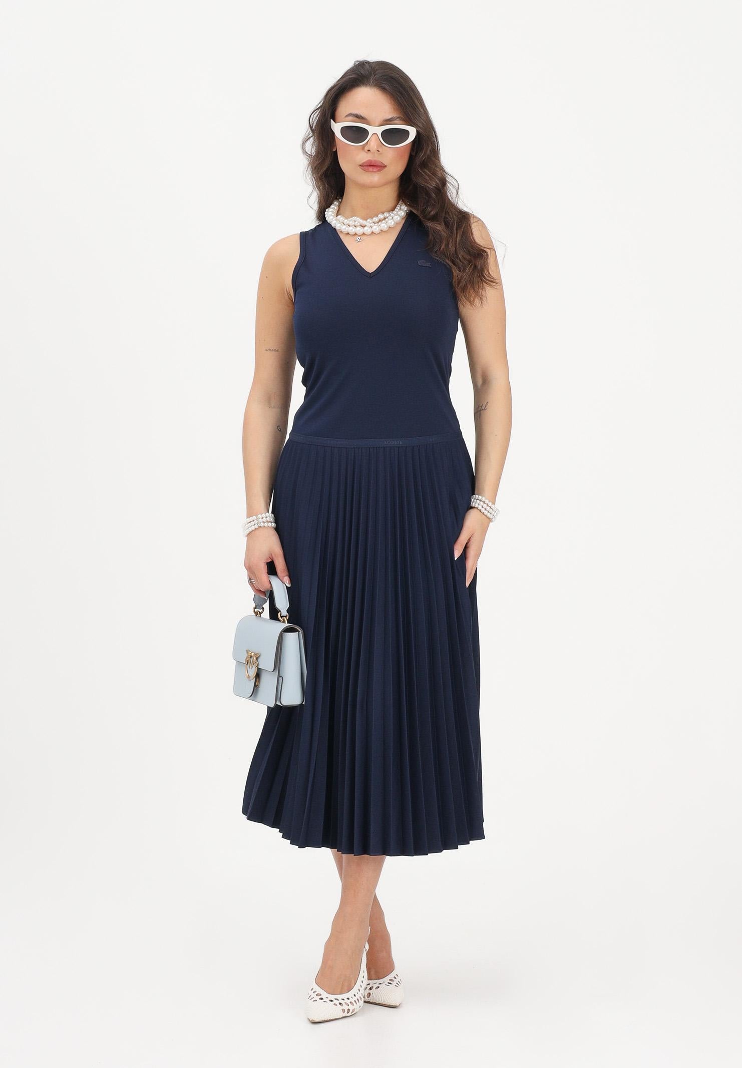 LACOSTE Abito midi blu da donna con gonna plissettata EF2432 166 LACOSTE 