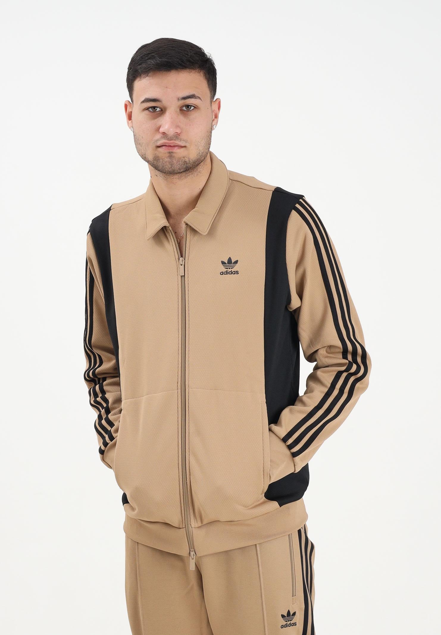 ADIDAS ORIGINALS Felpa con zip Adicolor Panel beige e nera da uomo JY1427 . ADIDAS ORIGINALS 
