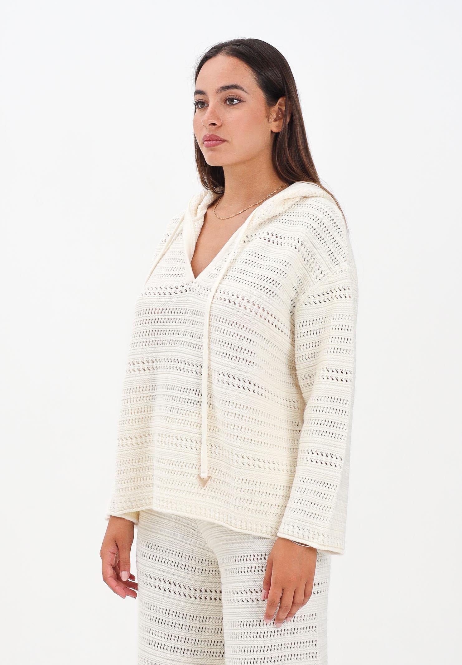 AKEP Maglia con cappuccio panna da donna dalla lavorazione traforata MGKD11065 V2 AKEP 