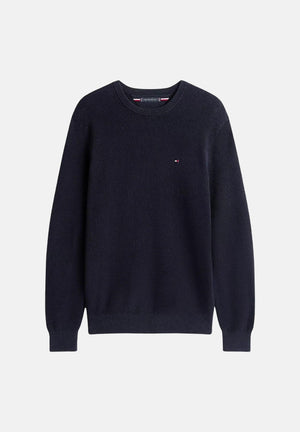 TOMMY HILFIGER Maglioncino girocollo blu da uomo con ricamo bandierina MW0MW36347 DW5 TOMMY HILFIGER 