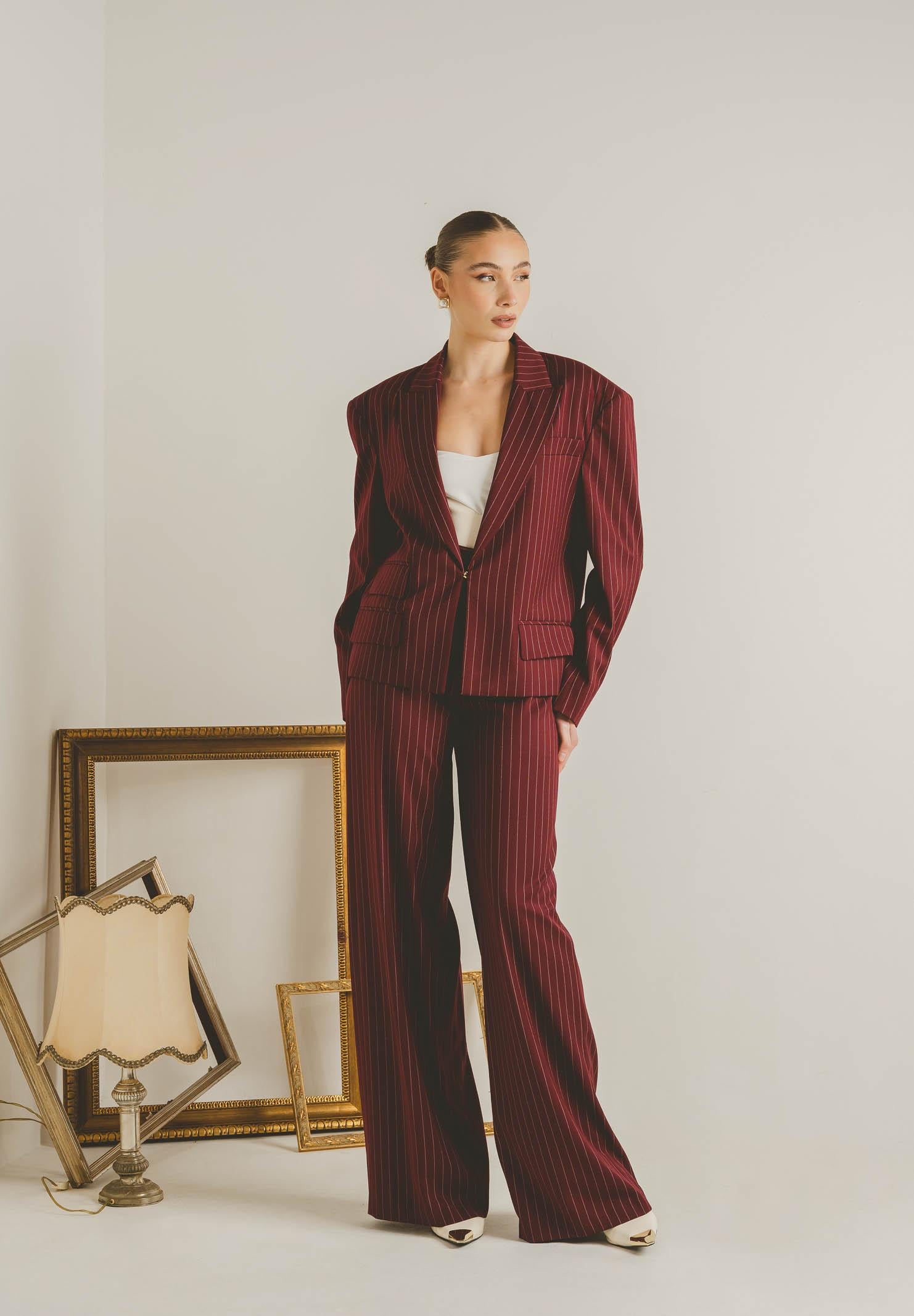 SANTAS Pantalone elegante POUVOIR bordeaux da donna con micro gessatura PV2626 BO SANTAS 