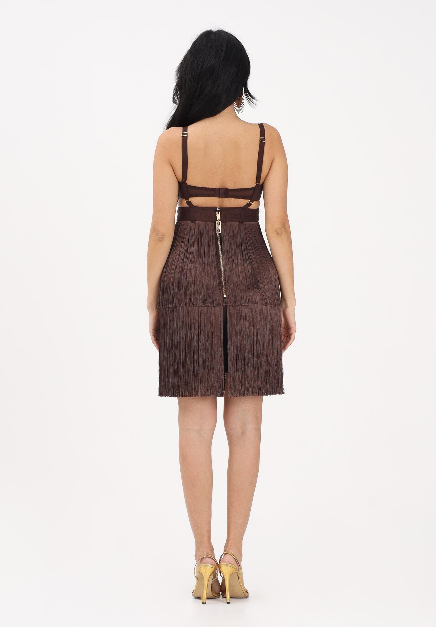 ELISABETTA FRANCHI Abito corto cacao da donna con frange AB96662E2 644 ELISABETTA FRANCHI 