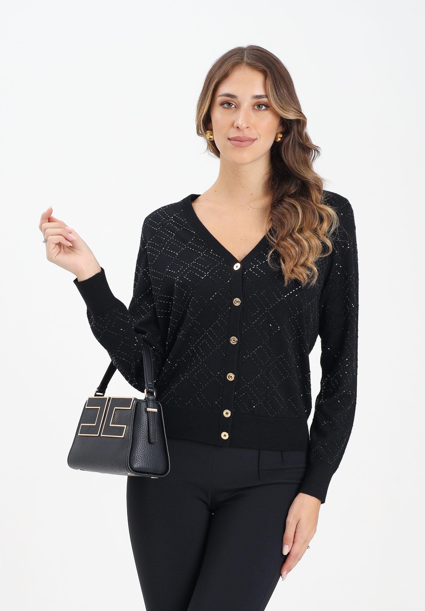 ELISABETTA FRANCHI Cardigan nero da donna con cristalli<BR/> MK26B56E2 188 ELISABETTA FRANCHI 