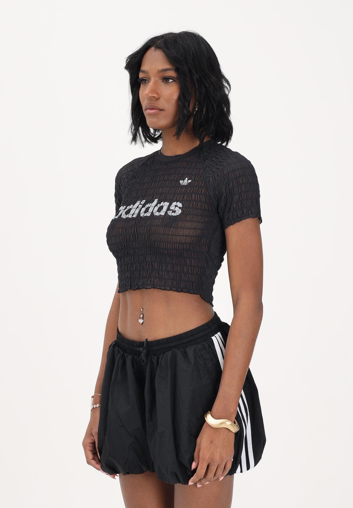 ADIDAS ORIGINALS T-shirt a manica corta SMOCKED CALI nera da donna KD0300 . ADIDAS ORIGINALS 