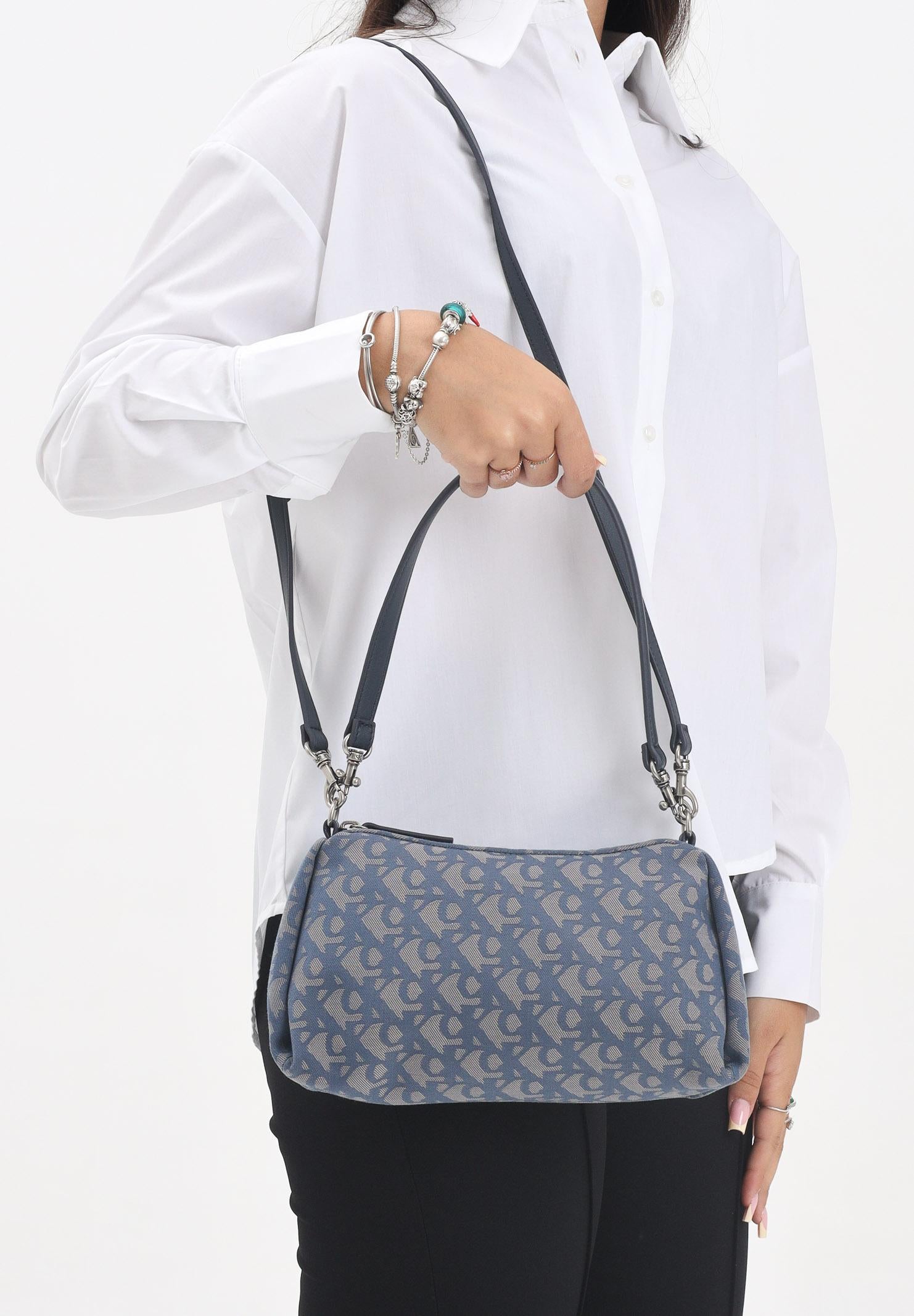 CALVIN KLEIN Borsa a Spalla Blu Indaco Donna in Tessuto Jacquard Monogram