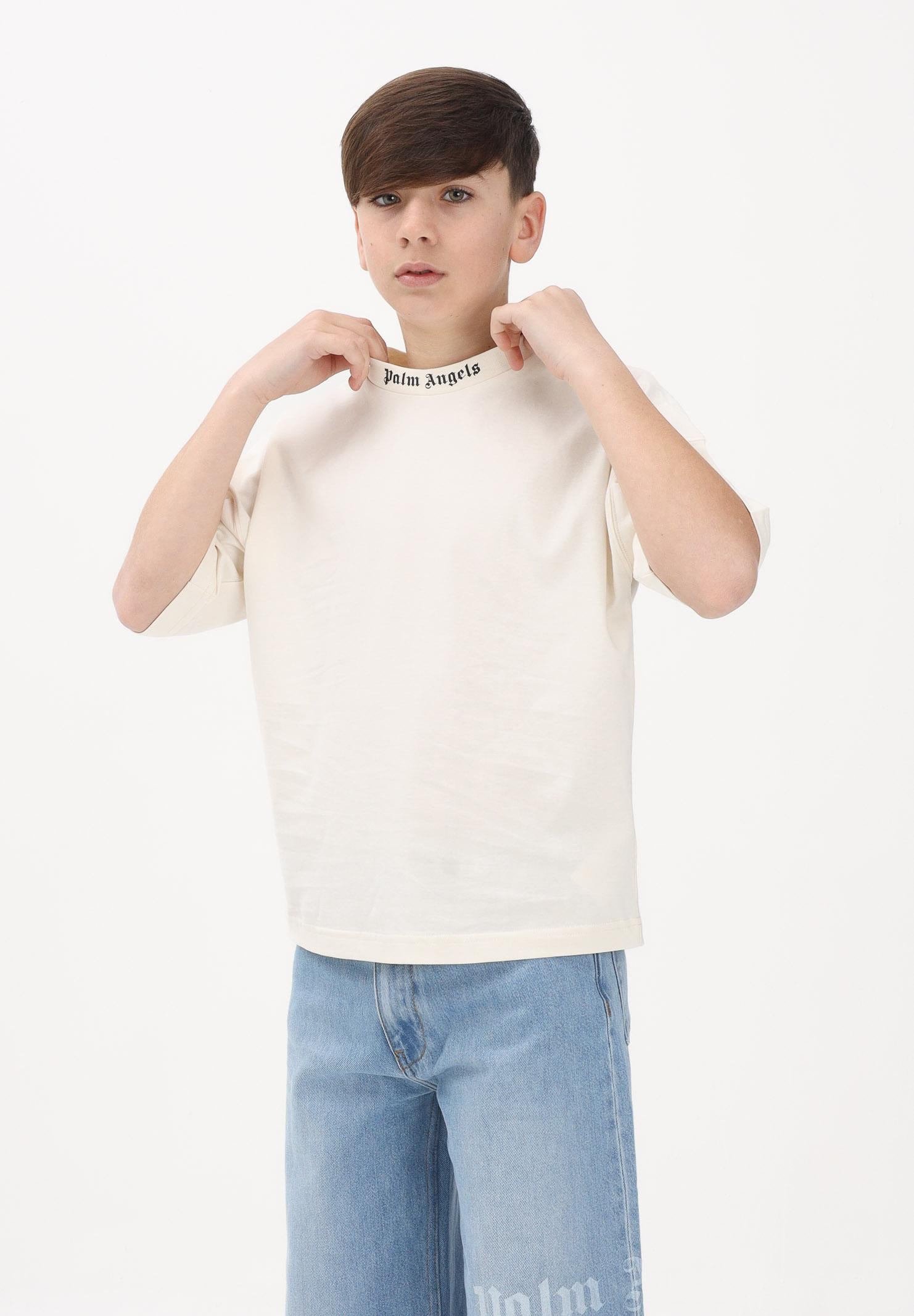 PALM ANGELS T-shirt a manica corta panna per donna, ragazzi e bambini con stampa logo PBAA002S26JER001 002 PALM ANGELS 