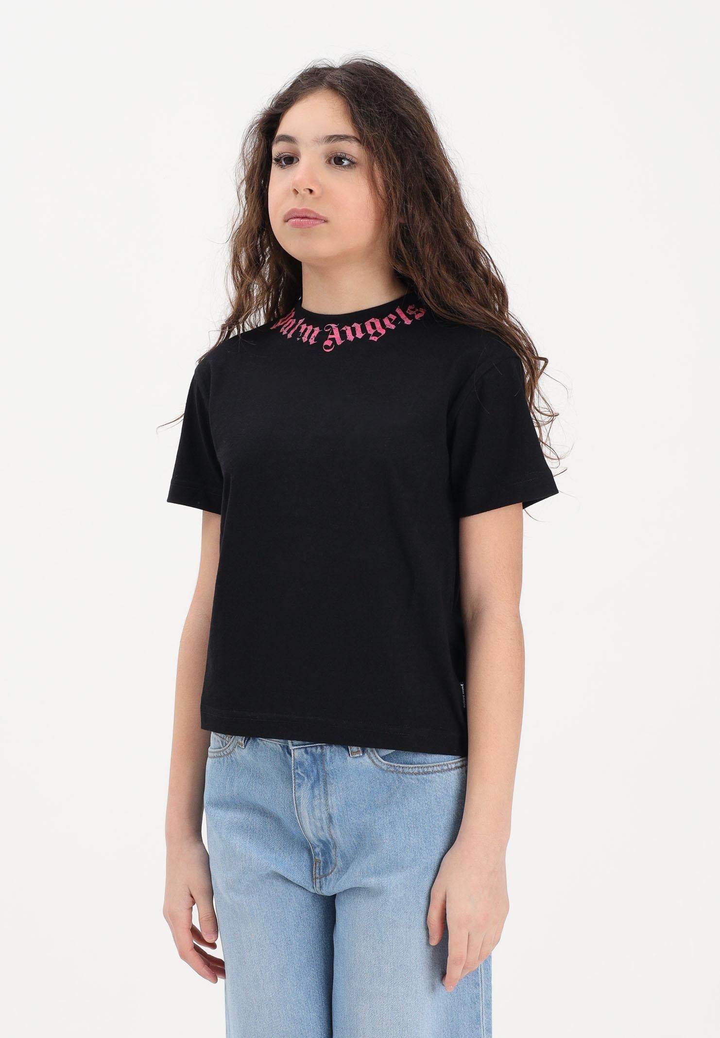 PALM ANGELS T-shirt a manica corta nera per donna, ragazze e bambine con logo PGAA002S26JER005 110 PALM ANGELS 