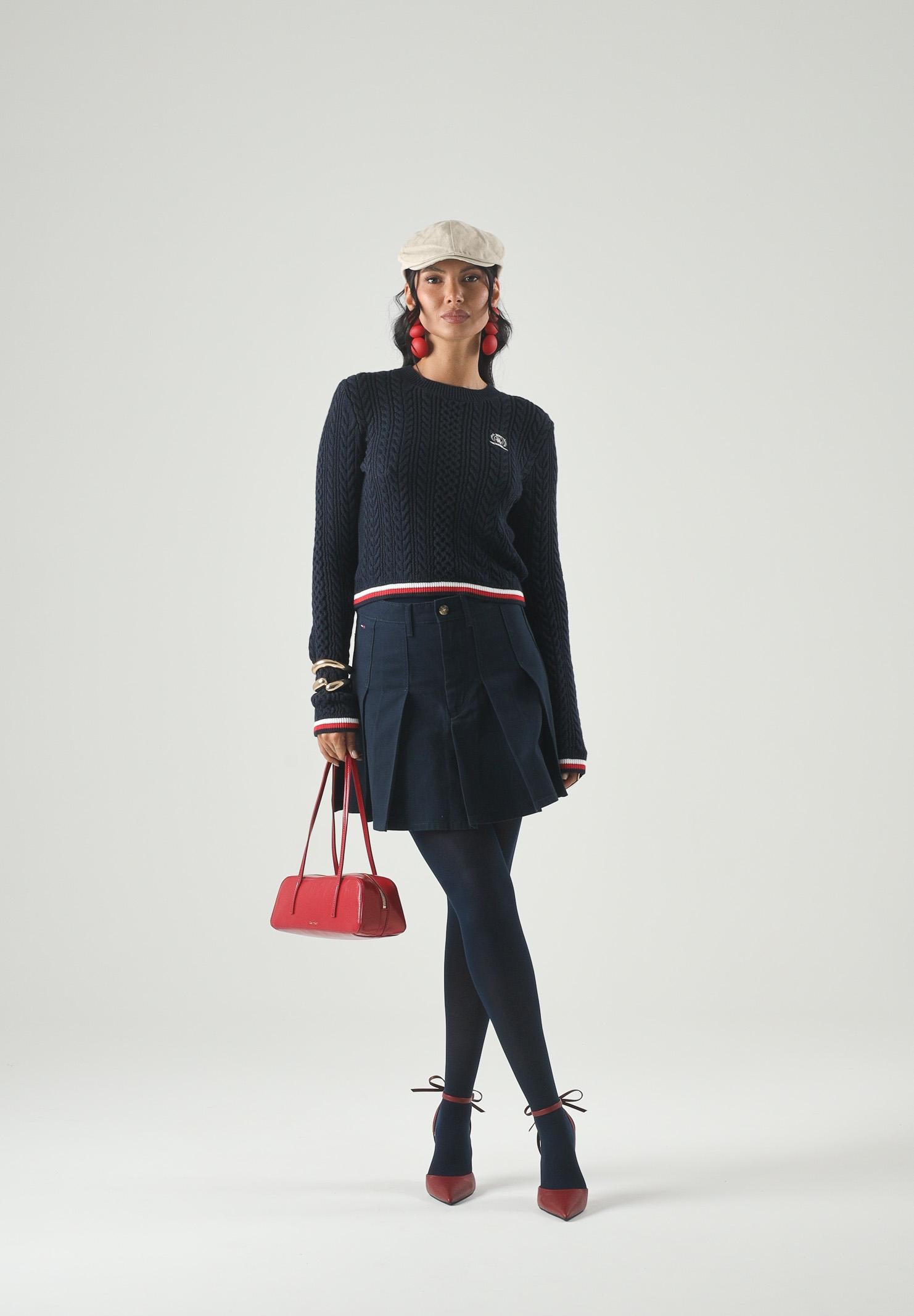 TOMMY JEANS pullover girocollo TJW RWB Tipping Sweater Dark Night Navy blu navy donna. DW0DW22933 C1G TOMMY JEANS 