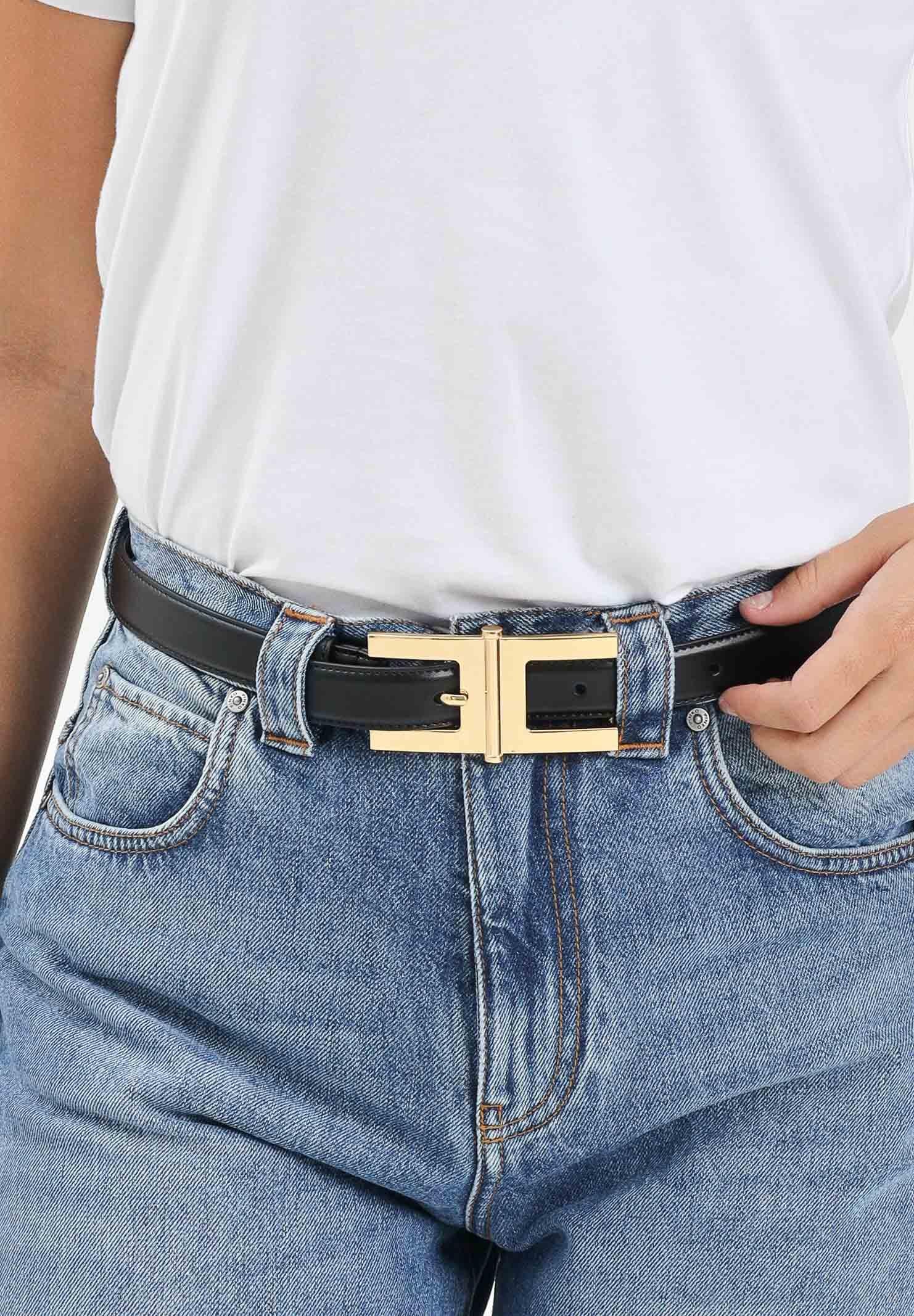 ELISABETTA FRANCHI Cintura a vita alta nera da donna con fibbia logo<BR/> CT57S57E2 110 ELISABETTA FRANCHI 