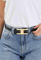 ELISABETTA FRANCHI Cintura a vita alta nera da donna con fibbia logo<BR/> CT57S57E2 110 ELISABETTA FRANCHI 