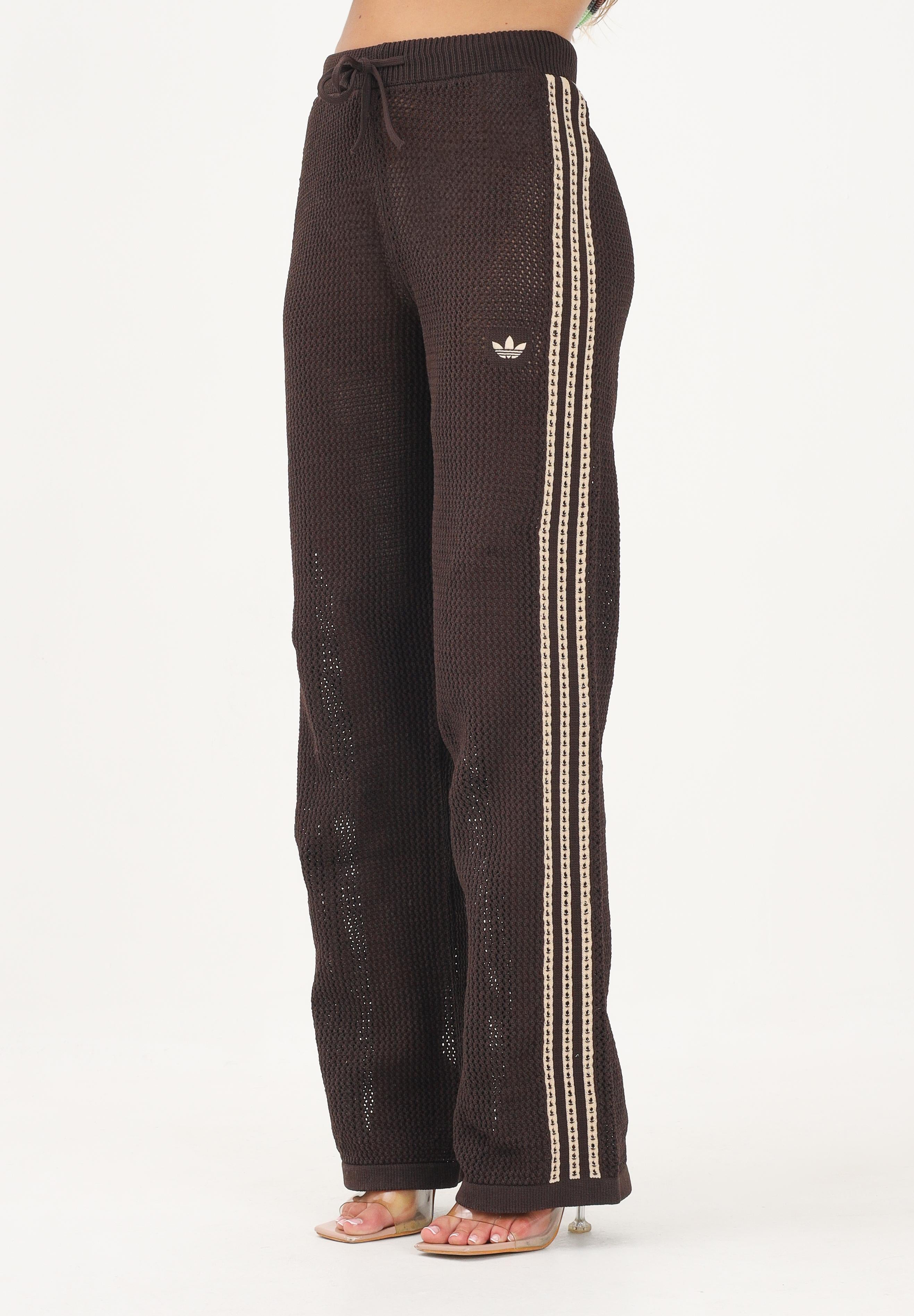 ADIDAS ORIGINALS pantaloni sportivi Crochet Trackpant marrone stripes gialle donna. KQ6656 . ADIDAS ORIGINALS 