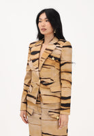 ELISABETTA FRANCHI Giacca monopetto beige da donna con stampa tigre<BR/> GI23762E2 470 ELISABETTA FRANCHI 