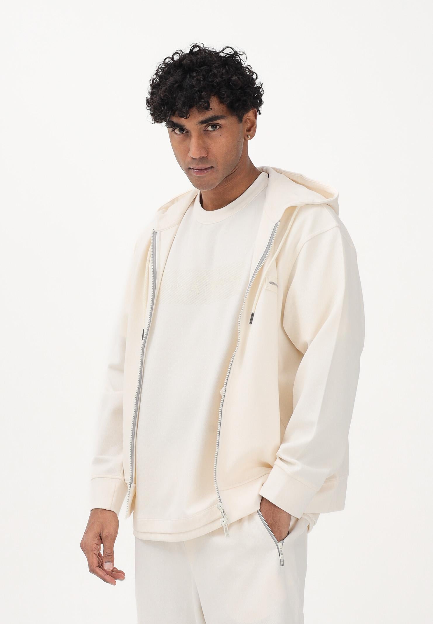 ARMANI EXCHANGE Felpa con zip panna da uomo rifinita da logo XM002352AF21869 U1074 ARMANI EXCHANGE 