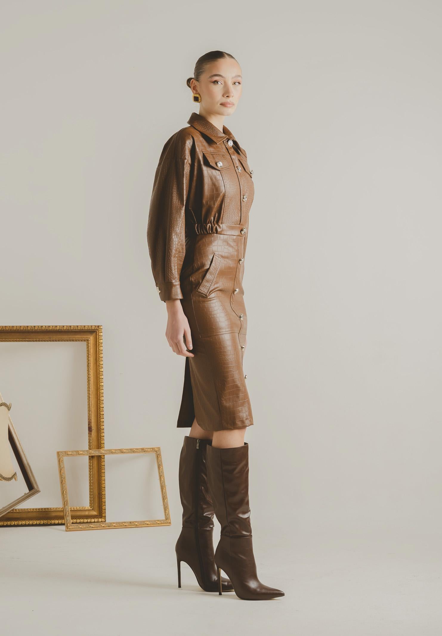 SANTAS Abito midi MYSTÈRE cuoio da donna PV2618 CU SANTAS 