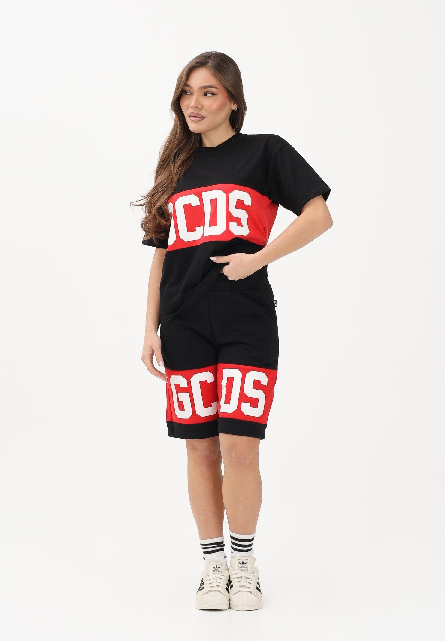 GCDS Shorts sportivo nero per donna, ragazzi e bambini con stampa logo Z0UJQL589F004 999R GCDS 