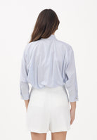 ELISABETTA FRANCHI Camicia con maniche a 3/4 bianca da donna con motivo a righe azzurre CA13261E2 019 ELISABETTA FRANCHI 