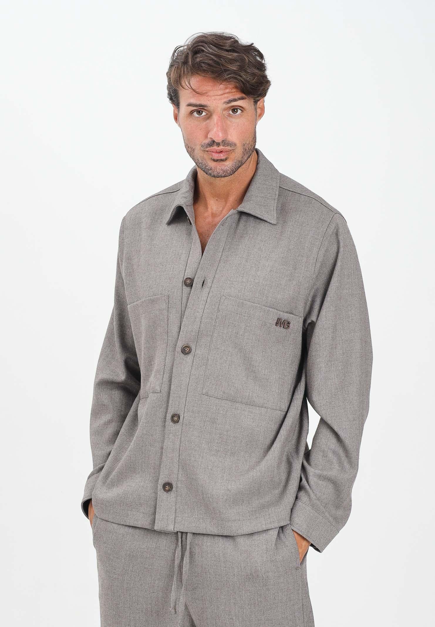 I'M BRIAN Camicia tortora da uomo con applicazione logo CA3449 TOR I'M BRIAN 