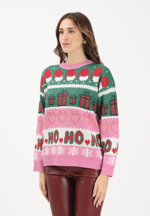 ONLY Maglione girocollo rosa da donna con stampe natalizie 15354974 FuchsiaPink ONLY 