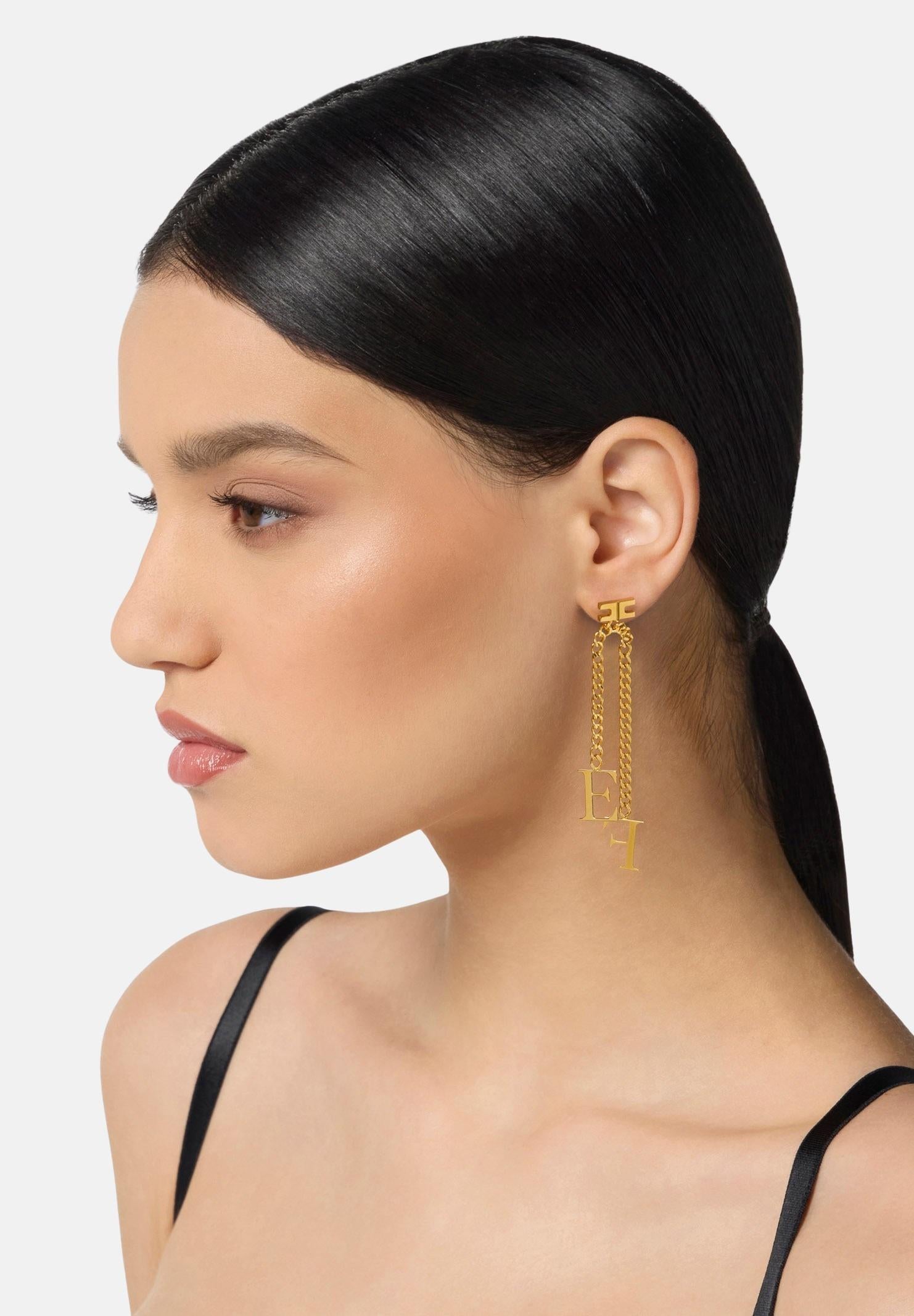 ELISABETTA FRANCHI Orecchini oro da donna con catena pendente e logo<BR/> OR17A56E2 U95 ELISABETTA FRANCHI 