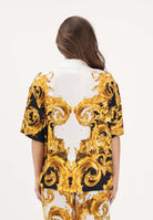 VERSACE JEANS COUTURE Camicia a manica corta bianca e nera da donna con stampa Wave Couture oro 80HAL2P9NS832 GL2 VERSACE JEANS COUTURE 