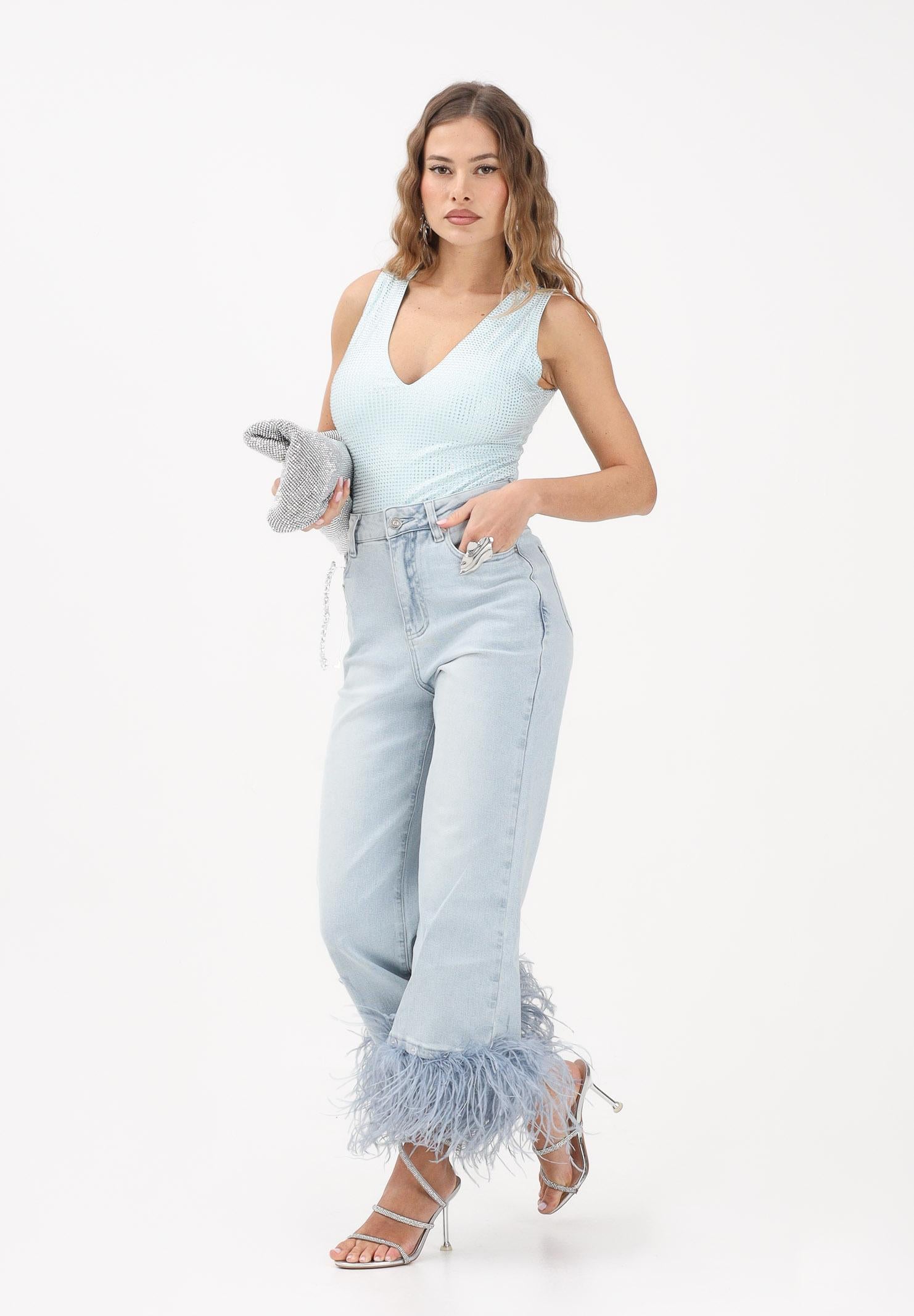 TWENTY FOURHAITCH Jeans ARCADE in denim chiaro da donna con piume A0118DCH62P DECH TWENTY FOURHAITCH 