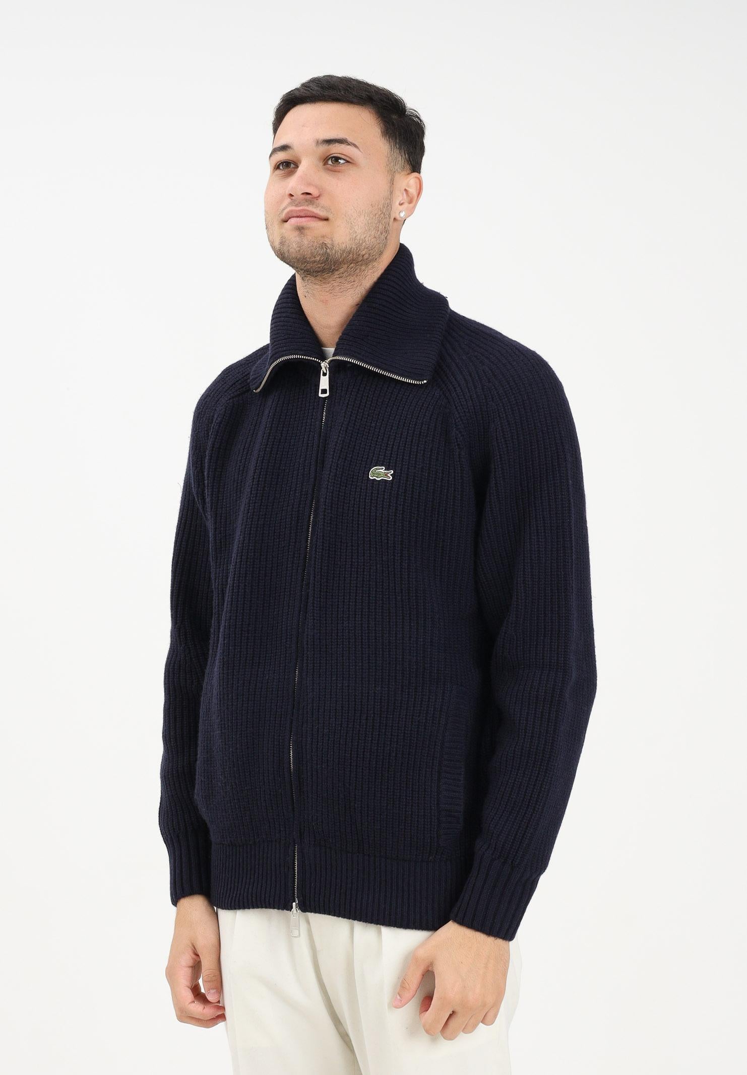 LACOSTE Cardigan blu da uomo con zip e logo AH5175 166 LACOSTE 