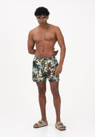 DSQUARED2 Shorts mare verde militare da uomo con stampa tropicale D7B626790 357 DSQUARED2 