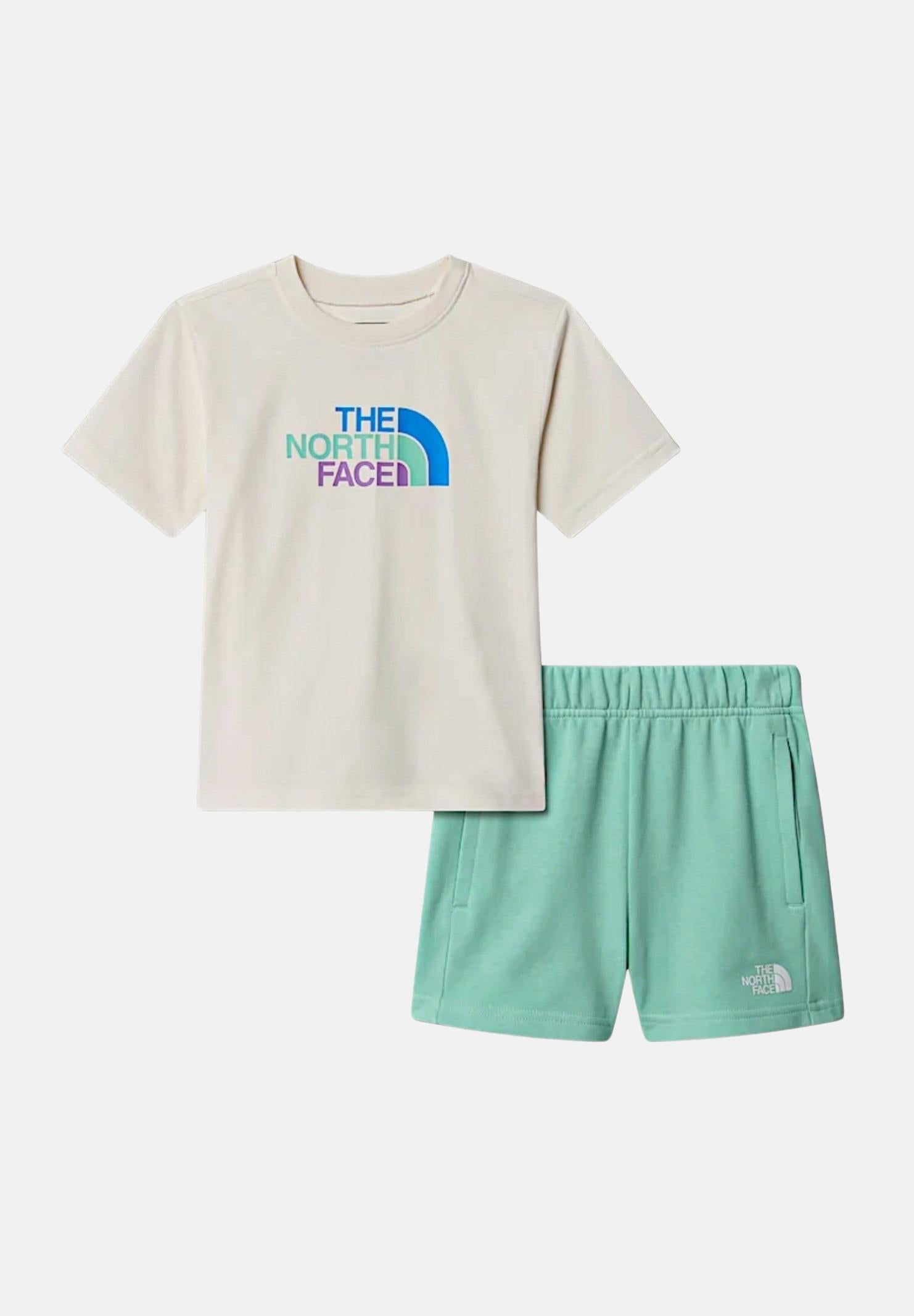 THE NORTH FACE Completino bianco e verde acqua da neonato con stampa logo NF0A8BA356R1 . THE NORTH FACE 