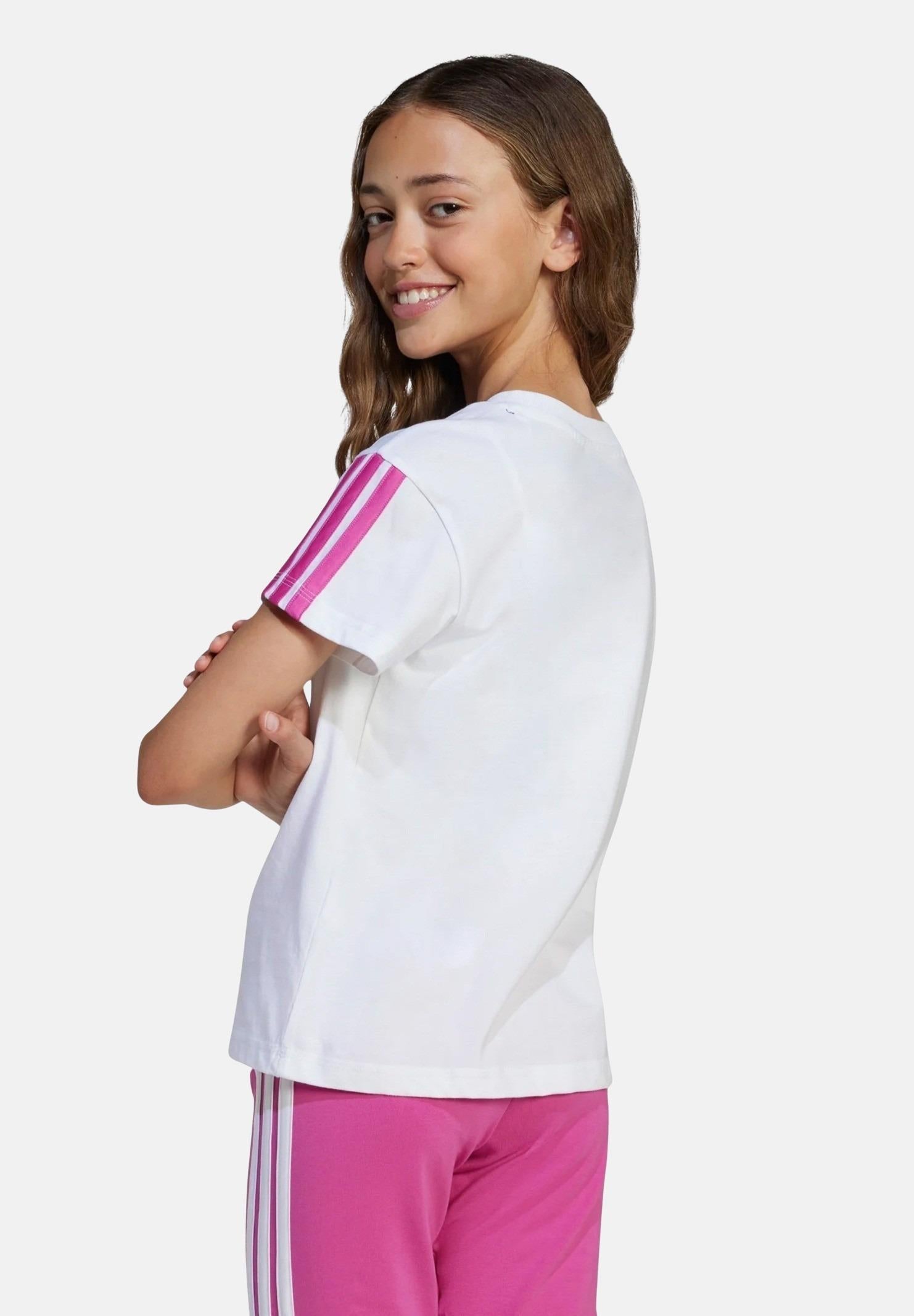 ADIDAS PERFORMANCE T-shirt a manica corta Essentials bianca e fucsia da bambina JN6494 . ADIDAS PERFORMANCE 