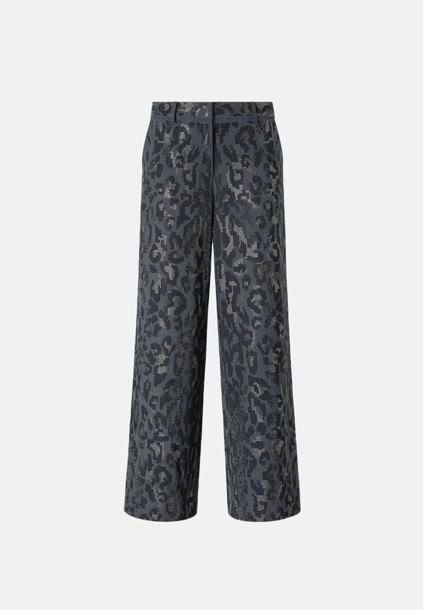 PINKO Pantaloni JEEP a gamba larga con stampa animalier e microstrass Grey Dark, grigio scuro, donna. 107520A3GO I90 PINKO 