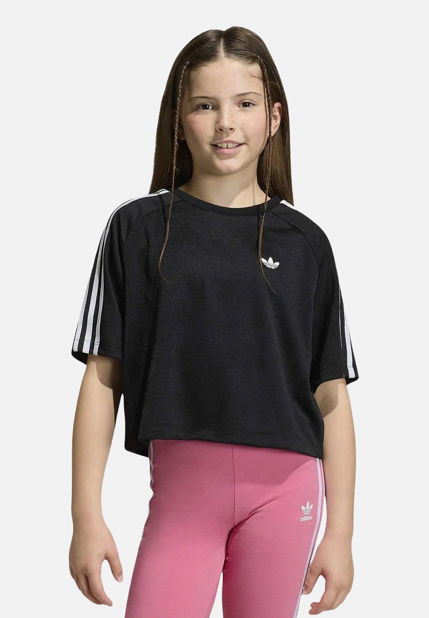 ADIDAS ORIGINALS T-shirt a manica corta Loose Boxy Jacquard nera da bambina KD7831 . ADIDAS ORIGINALS 