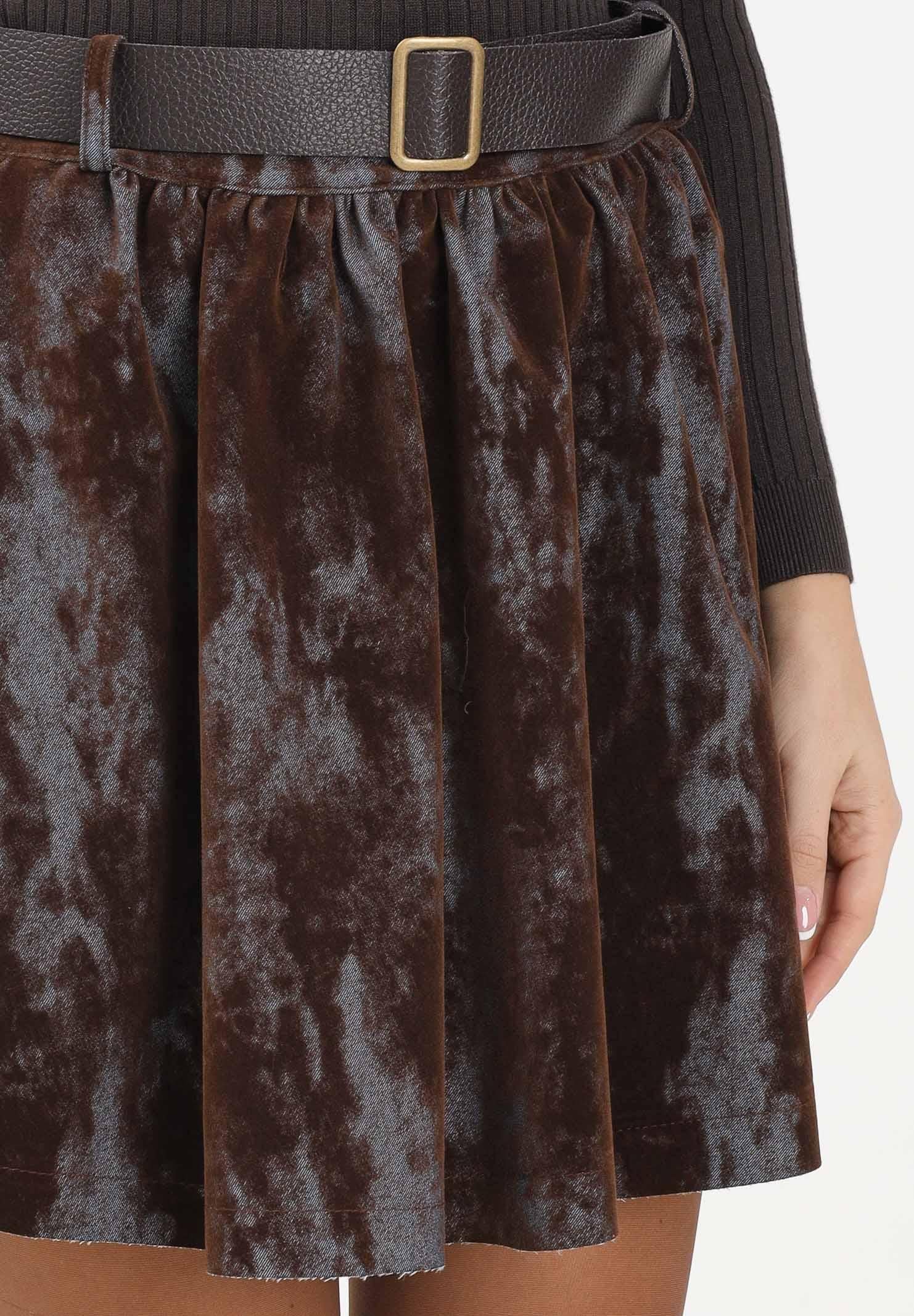 VICOLO Gonna corta blu da donna con dettagli in velluto marrone TF1751 MA VICOLO 