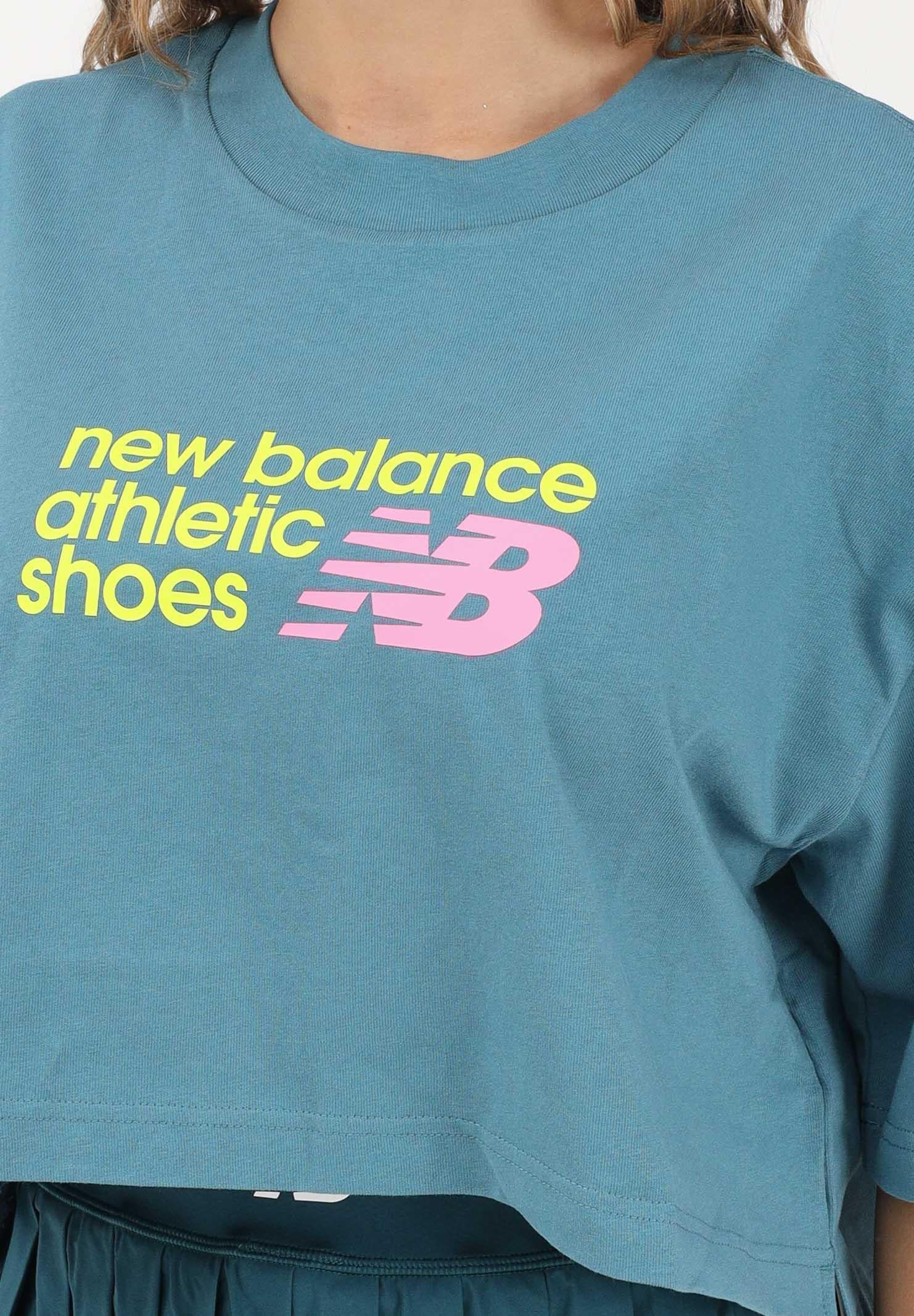 NEW BALANCE T-shirt a manica corta Athletics Premium Chest Logo verde acqua da donna WT51908AAZ . NEW BALANCE 