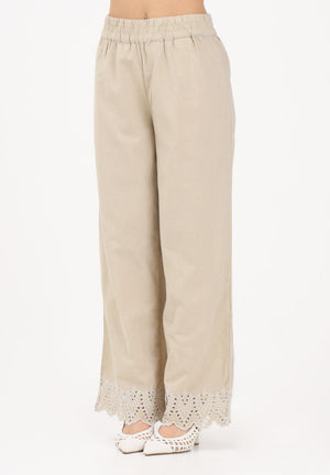 ONLY Pantalone beige da donna con fondo ricamato 15343184 OLGR ONLY 