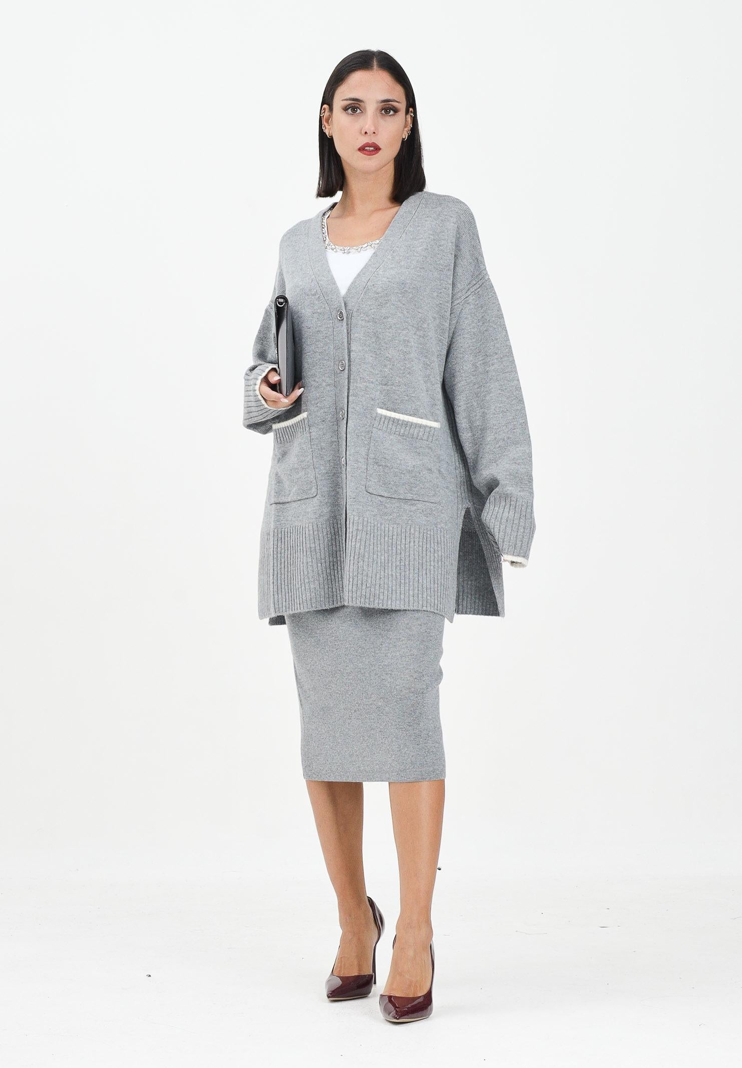 PINKO Cardigan lungo grigio da donna con logo 105451A2Q9 II2 PINKO 